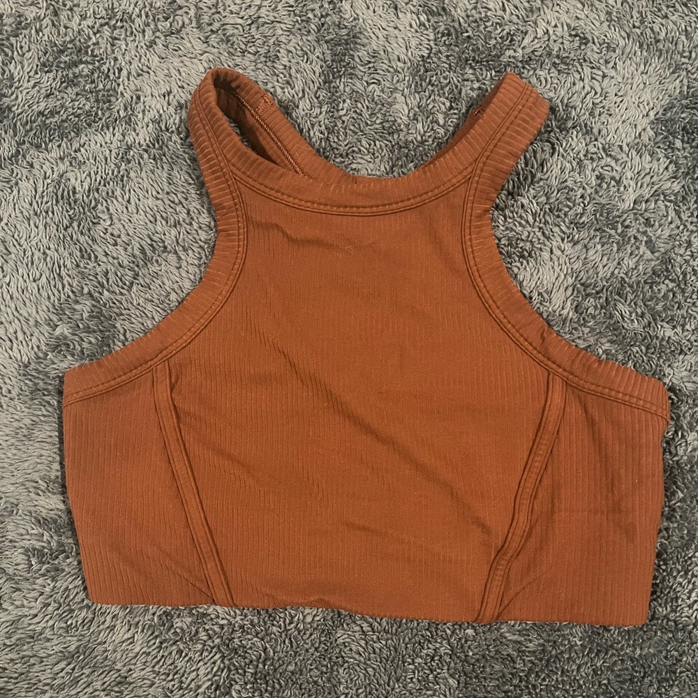 Lululemon - Ribbed Nulu High-Neck Yoga Bra - Roasted Brown